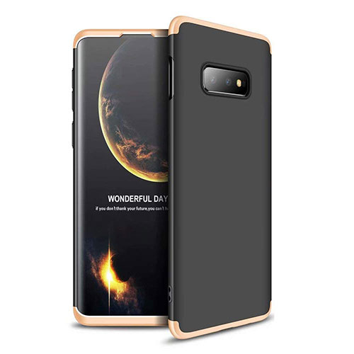 Hard Rigid Plastic Matte Finish Front and Back Cover Case 360 Degrees for Samsung Galaxy S10e Gold and Black