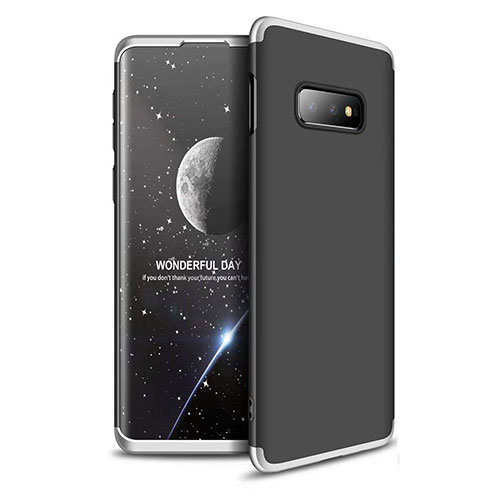 Hard Rigid Plastic Matte Finish Front and Back Cover Case 360 Degrees for Samsung Galaxy S10e Silver and Black