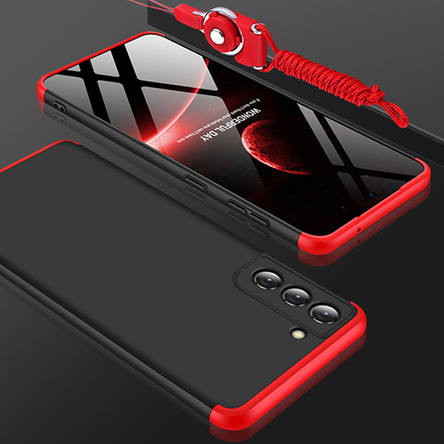 Hard Rigid Plastic Matte Finish Front and Back Cover Case 360 Degrees for Samsung Galaxy S21 5G Red and Black