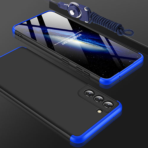 Hard Rigid Plastic Matte Finish Front and Back Cover Case 360 Degrees for Samsung Galaxy S22 Plus 5G Blue and Black