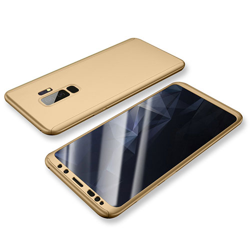 Hard Rigid Plastic Matte Finish Front and Back Cover Case 360 Degrees for Samsung Galaxy S9 Plus Gold