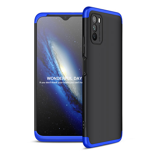 Hard Rigid Plastic Matte Finish Front and Back Cover Case 360 Degrees for Xiaomi Poco M3 Blue and Black