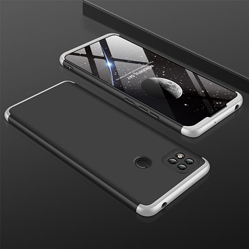 Hard Rigid Plastic Matte Finish Front and Back Cover Case 360 Degrees for Xiaomi Redmi 9C NFC Silver and Black