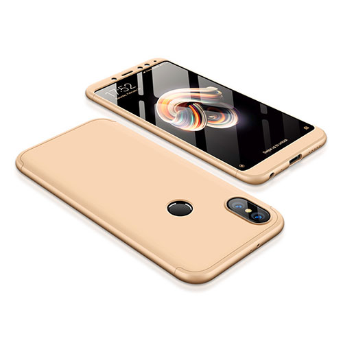 Hard Rigid Plastic Matte Finish Front and Back Cover Case 360 Degrees for Xiaomi Redmi Note 5 Pro Gold