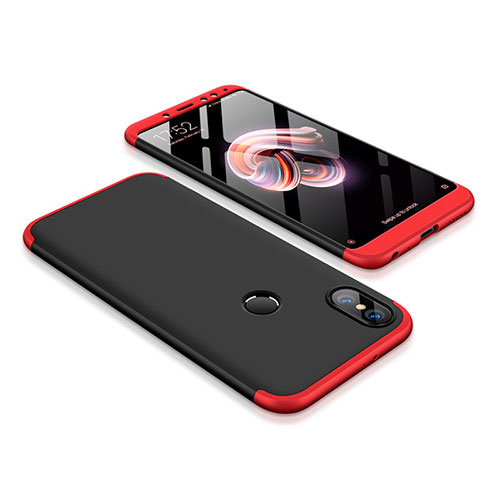 Hard Rigid Plastic Matte Finish Front and Back Cover Case 360 Degrees for Xiaomi Redmi Note 5 Red and Black