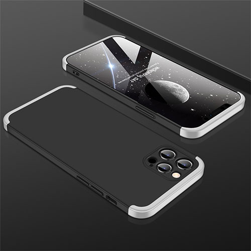 Hard Rigid Plastic Matte Finish Front and Back Cover Case 360 Degrees M01 for Apple iPhone 12 Pro Silver and Black