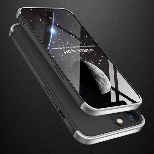 Hard Rigid Plastic Matte Finish Front and Back Cover Case 360 Degrees M01 for Apple iPhone 13 Silver and Black