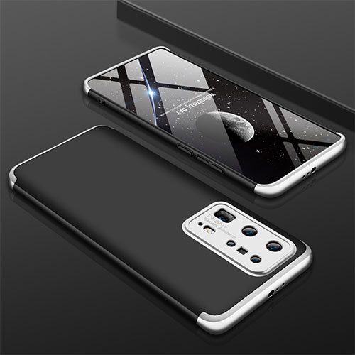 Hard Rigid Plastic Matte Finish Front and Back Cover Case 360 Degrees M01 for Huawei P40 Pro+ Plus Silver and Black