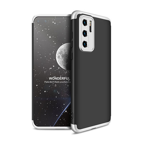 Hard Rigid Plastic Matte Finish Front and Back Cover Case 360 Degrees M01 for Huawei P40 Silver and Black