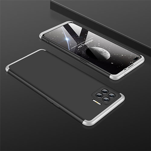 Hard Rigid Plastic Matte Finish Front and Back Cover Case 360 Degrees M01 for Oppo A93 Silver and Black