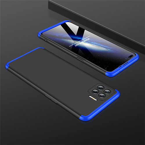 Hard Rigid Plastic Matte Finish Front and Back Cover Case 360 Degrees M01 for Oppo Reno4 F Blue and Black