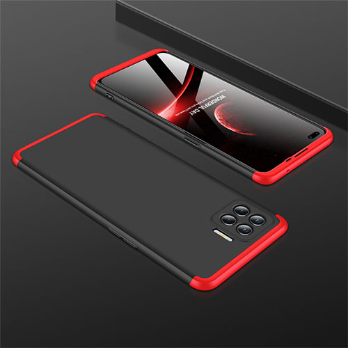 Hard Rigid Plastic Matte Finish Front and Back Cover Case 360 Degrees M01 for Oppo Reno4 Lite Red and Black