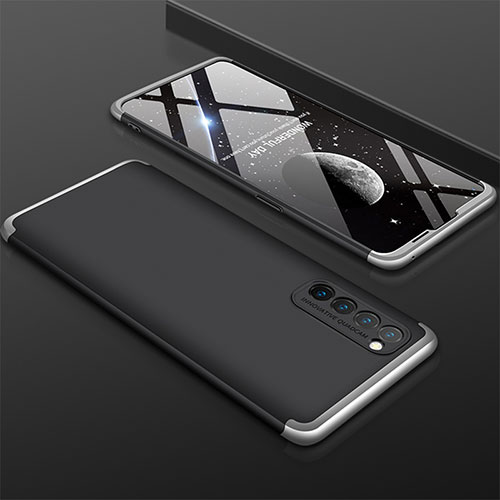 Hard Rigid Plastic Matte Finish Front and Back Cover Case 360 Degrees M01 for Oppo Reno4 Pro 4G Silver and Black