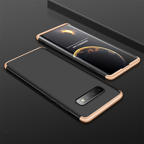 Hard Rigid Plastic Matte Finish Front and Back Cover Case 360 Degrees M01 for Samsung Galaxy S10 Plus Gold and Black