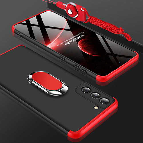 Hard Rigid Plastic Matte Finish Front and Back Cover Case 360 Degrees M01 for Samsung Galaxy S21 5G Red and Black