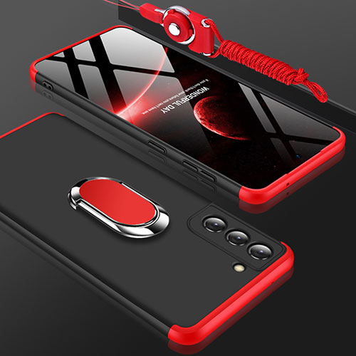 Hard Rigid Plastic Matte Finish Front and Back Cover Case 360 Degrees M01 for Samsung Galaxy S21 Plus 5G Red and Black