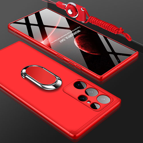 Hard Rigid Plastic Matte Finish Front and Back Cover Case 360 Degrees M01 for Samsung Galaxy S21 Ultra 5G Red