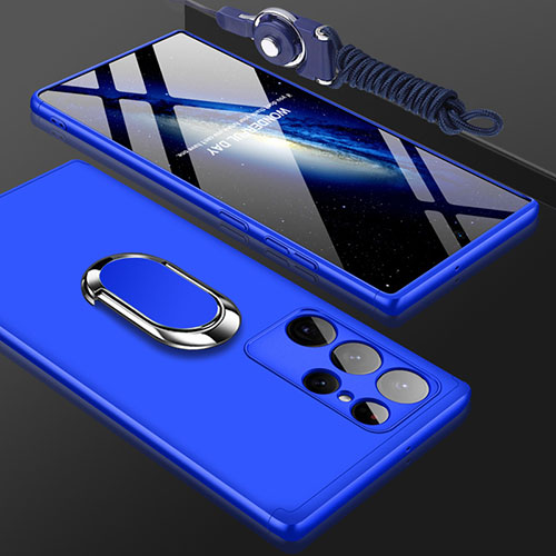 Hard Rigid Plastic Matte Finish Front and Back Cover Case 360 Degrees M01 for Samsung Galaxy S22 Ultra 5G Blue