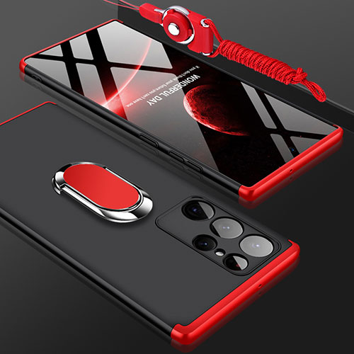 Hard Rigid Plastic Matte Finish Front and Back Cover Case 360 Degrees M01 for Samsung Galaxy S22 Ultra 5G Red and Black