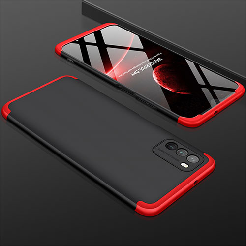 Hard Rigid Plastic Matte Finish Front and Back Cover Case 360 Degrees M01 for Xiaomi Poco M3 Red and Black