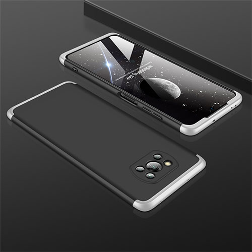 Hard Rigid Plastic Matte Finish Front and Back Cover Case 360 Degrees M01 for Xiaomi Poco X3 Silver and Black