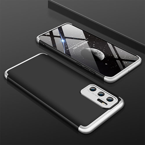 Hard Rigid Plastic Matte Finish Front and Back Cover Case 360 Degrees M02 for Huawei P40 Silver and Black