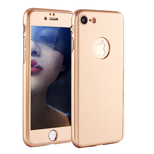 Hard Rigid Plastic Matte Finish Front and Back Cover Case 360 Degrees P01 for Apple iPhone 7 Gold