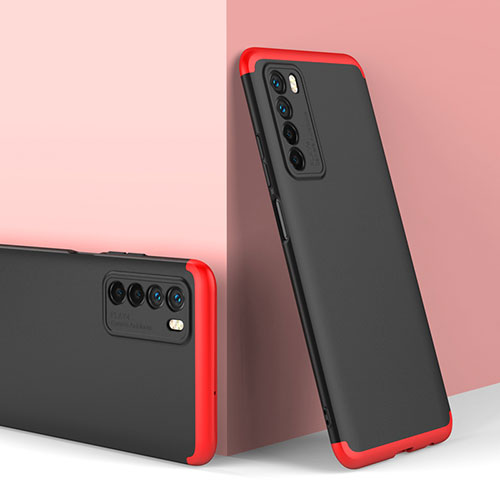 Hard Rigid Plastic Matte Finish Front and Back Cover Case 360 Degrees P01 for Huawei Honor Play4 5G Red and Black