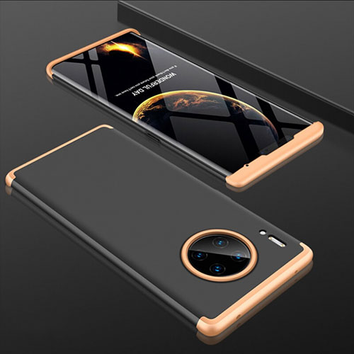 Hard Rigid Plastic Matte Finish Front and Back Cover Case 360 Degrees P01 for Huawei Mate 30 Pro 5G Gold and Black