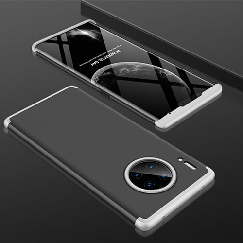 Hard Rigid Plastic Matte Finish Front and Back Cover Case 360 Degrees P01 for Huawei Mate 30 Pro 5G Silver and Black