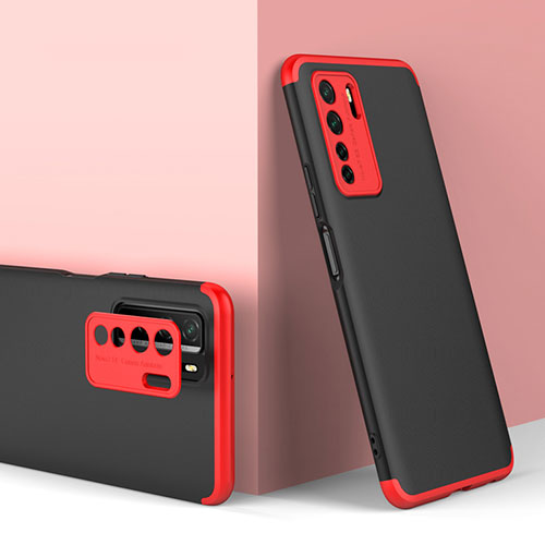 Hard Rigid Plastic Matte Finish Front and Back Cover Case 360 Degrees P01 for Huawei Nova 7 SE 5G Red and Black