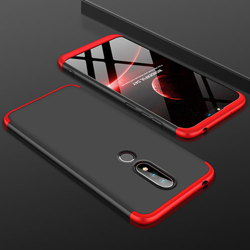 Hard Rigid Plastic Matte Finish Front and Back Cover Case 360 Degrees P01 for Nokia 6.1 Plus Red and Black