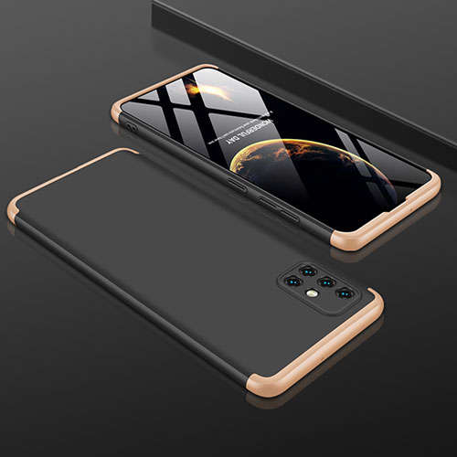 Hard Rigid Plastic Matte Finish Front and Back Cover Case 360 Degrees P01 for Samsung Galaxy A51 5G Gold and Black
