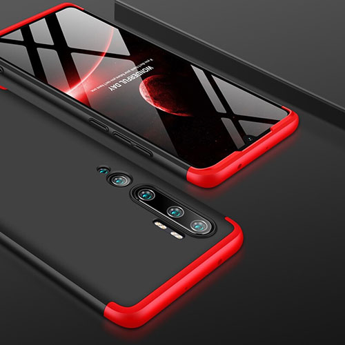 Hard Rigid Plastic Matte Finish Front and Back Cover Case 360 Degrees P01 for Xiaomi Mi Note 10 Red and Black