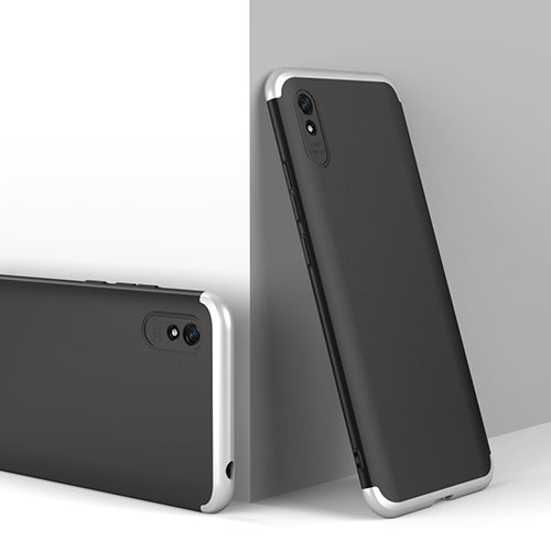 Hard Rigid Plastic Matte Finish Front and Back Cover Case 360 Degrees P01 for Xiaomi Redmi 9AT Silver and Black