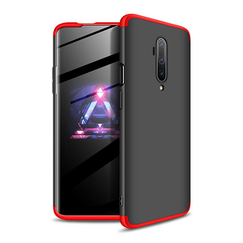 Hard Rigid Plastic Matte Finish Front and Back Cover Case 360 Degrees P02 for OnePlus 7T Pro Red and Black