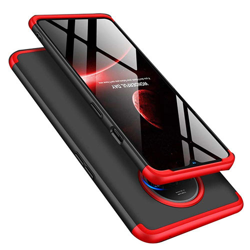 Hard Rigid Plastic Matte Finish Front and Back Cover Case 360 Degrees P02 for OnePlus 7T Red and Black