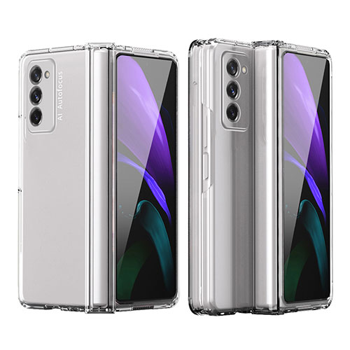 Hard Rigid Plastic Matte Finish Front and Back Cover Case 360 Degrees P03 for Samsung Galaxy Z Fold2 5G Clear