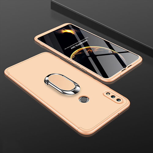 Hard Rigid Plastic Matte Finish Front and Back Cover Case 360 Degrees with Finger Ring Stand for Huawei Enjoy 9 Plus Gold