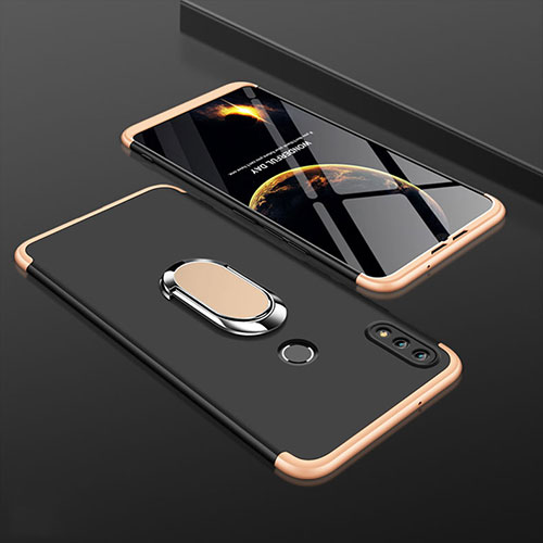 Hard Rigid Plastic Matte Finish Front and Back Cover Case 360 Degrees with Finger Ring Stand for Huawei Enjoy 9 Plus Gold and Black