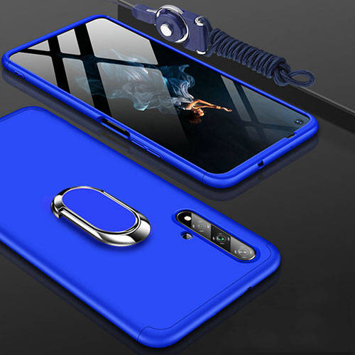 Hard Rigid Plastic Matte Finish Front and Back Cover Case 360 Degrees with Finger Ring Stand for Huawei Honor 20 Blue