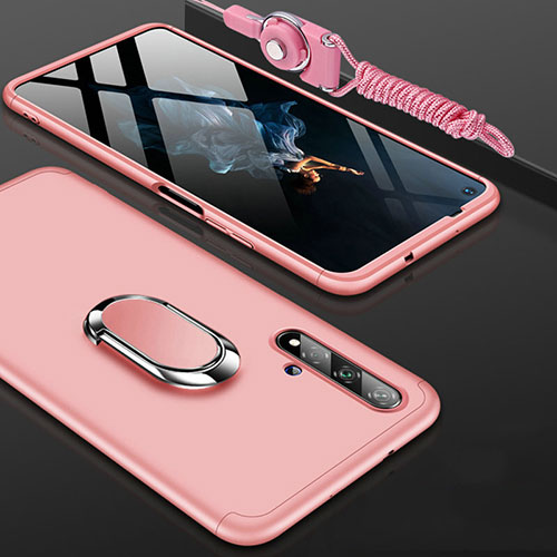 Hard Rigid Plastic Matte Finish Front and Back Cover Case 360 Degrees with Finger Ring Stand for Huawei Honor 20 Rose Gold
