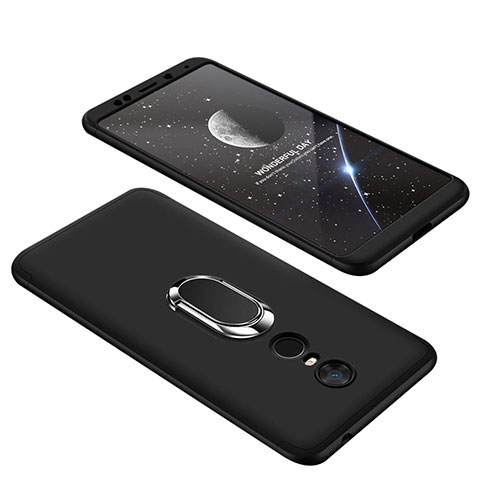 Hard Rigid Plastic Matte Finish Front and Back Cover Case 360 Degrees with Finger Ring Stand for Xiaomi Redmi Note 5 Indian Version Black