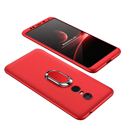 Hard Rigid Plastic Matte Finish Front and Back Cover Case 360 Degrees with Finger Ring Stand for Xiaomi Redmi Note 5 Indian Version Red