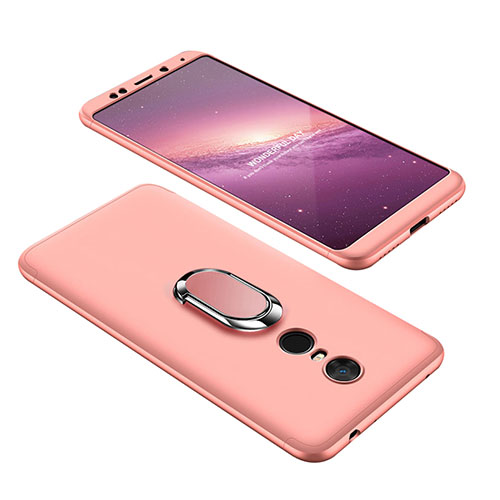 Hard Rigid Plastic Matte Finish Front and Back Cover Case 360 Degrees with Finger Ring Stand for Xiaomi Redmi Note 5 Indian Version Rose Gold