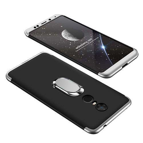 Hard Rigid Plastic Matte Finish Front and Back Cover Case 360 Degrees with Finger Ring Stand for Xiaomi Redmi Note 5 Indian Version Silver