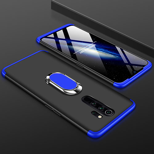 Hard Rigid Plastic Matte Finish Front and Back Cover Case 360 Degrees with Finger Ring Stand for Xiaomi Redmi Note 8 Pro Blue and Black