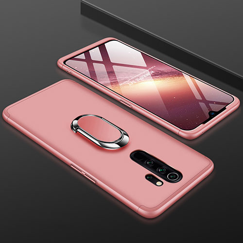 Hard Rigid Plastic Matte Finish Front and Back Cover Case 360 Degrees with Finger Ring Stand for Xiaomi Redmi Note 8 Pro Rose Gold