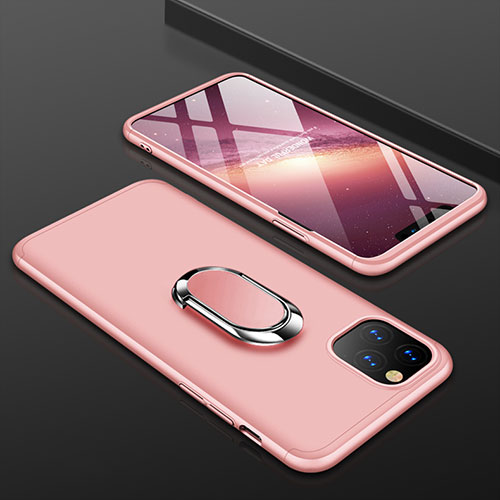 Hard Rigid Plastic Matte Finish Front and Back Cover Case 360 Degrees with Finger Ring Stand R01 for Apple iPhone 11 Pro Max Rose Gold