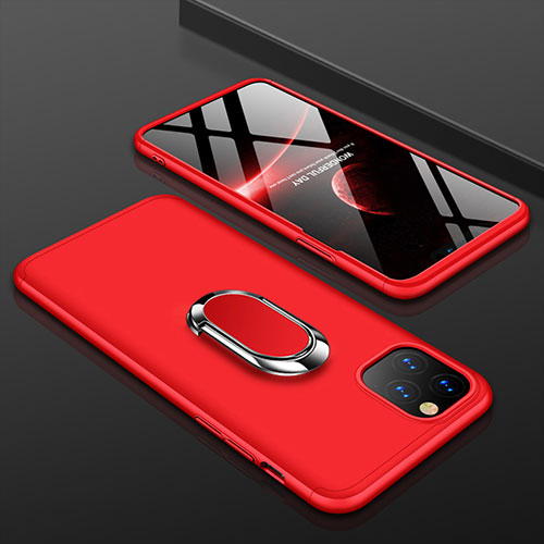Hard Rigid Plastic Matte Finish Front and Back Cover Case 360 Degrees with Finger Ring Stand R01 for Apple iPhone 11 Pro Red